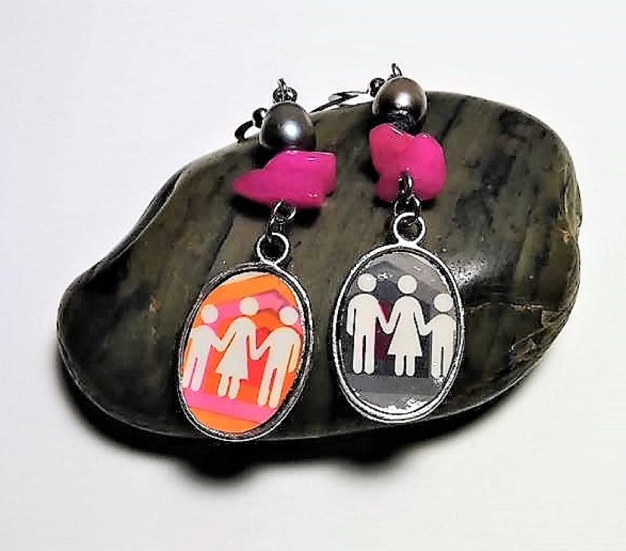 Postage Stamp Earrings Ecodesign Earrings Pink Gray Grey Etsy UK