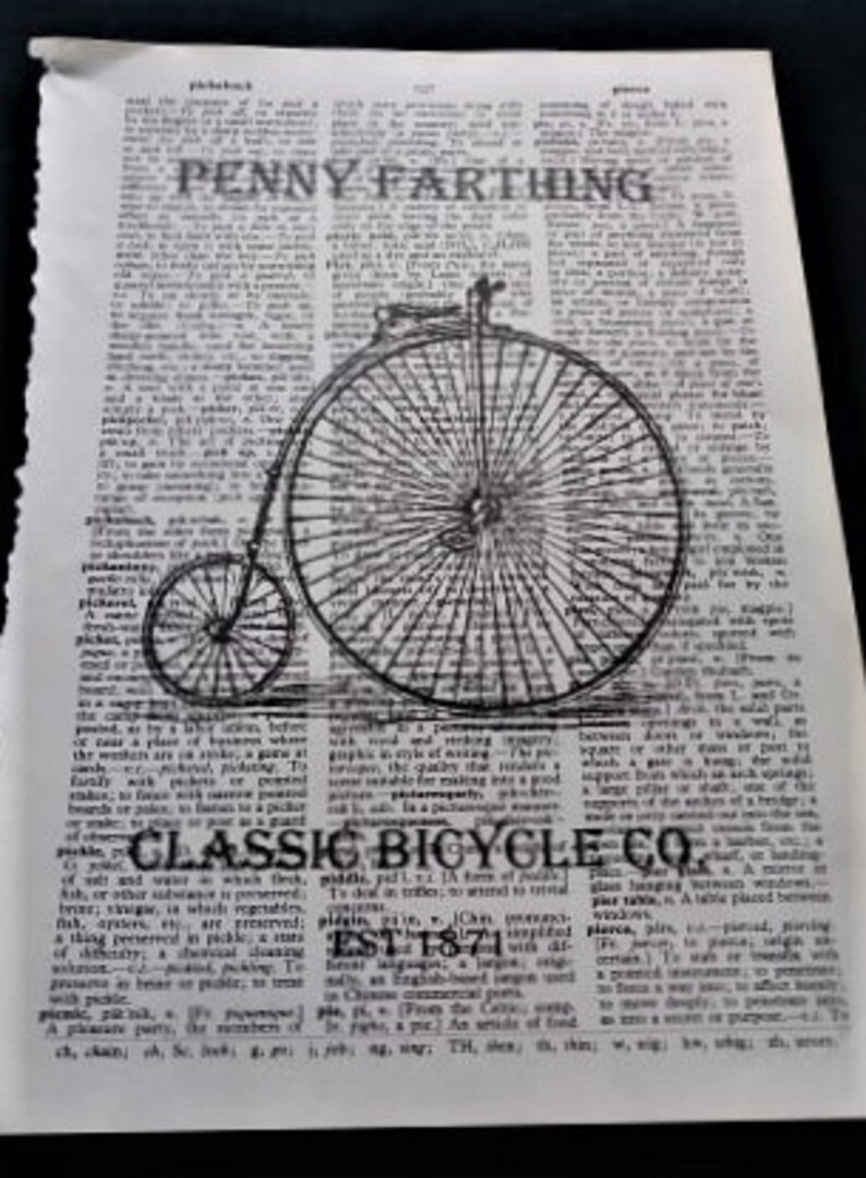 Victorian Penny Farthing Vintage Bicycle Dictionary Art Print Book Page ...