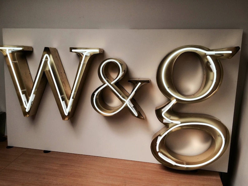 Custom made designer Golden Light up metal letters with neon Etsy