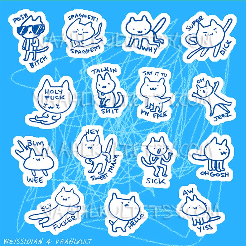 Shitty Kitty Stickers Blue Edition Vulgar Funny Swearing