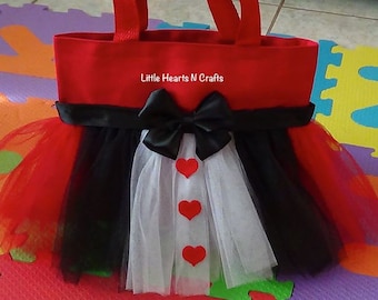 Queen of hearts tutu purse, Alice in Wonderland purse Tutu Purse Canvas Tote Bag, trick or treat bag