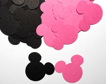 100 Black and Pink Minnie Mouse Confetti Birthday Party Supplies, Baby Minnie Baby Shower Table Decorations, Paper Cut Outs