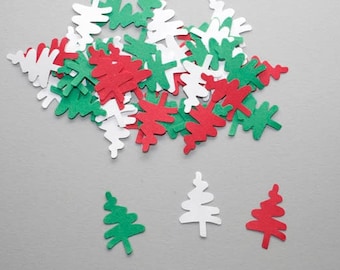 Christmas Tree Confetti, 100 Red, Green & White Christmas Tree Die Cuts, Christmas Trees, Holiday Decor, Christmas Die Cuts