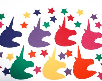 Unicorn Head Die Cuts, Rainbow Unicorn and Stars Confetti, A Magical Day Unicorn Birthday Party Cut Outs, Rainbow Star Confetti (70 CT)