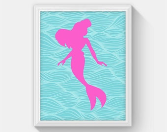 Printable Mermaid Decor, Instant Download Pink Mermaid Art Print, Mermaid Decor Nursery Art, Under the Sea Mermaid Decoration Girls Room