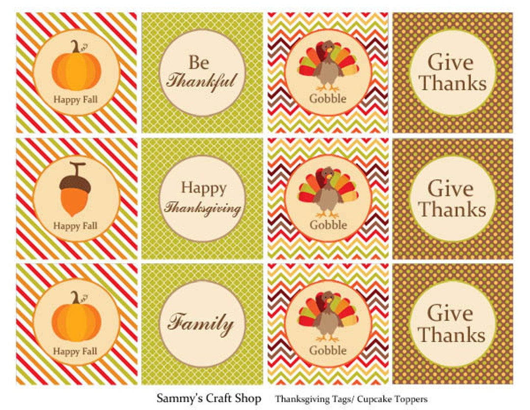 Printable Thanksgiving Tags, Thanksgiving Cupcake Toppers, DIY ...