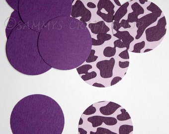 100 Purple & Purple Leopard Print Die Cut Circles, 1 inch Confetti Paper Rounds, Wedding, Bachelorette Party, Baby Shower, Bridal Shower