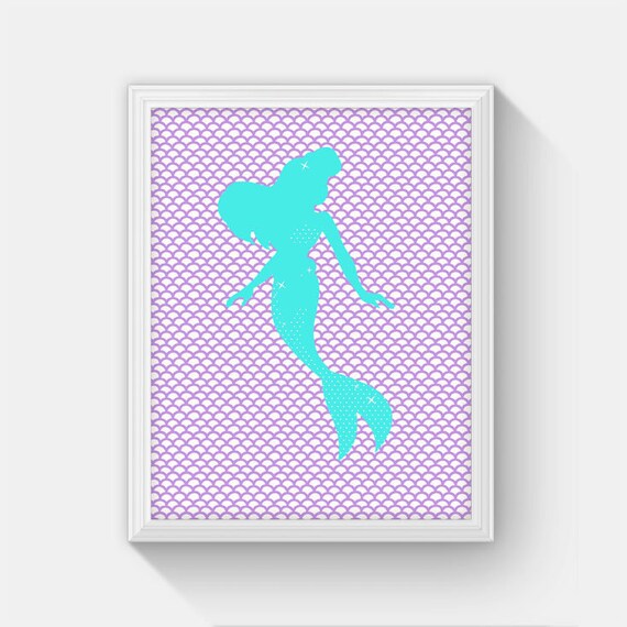 Printable Mermaid Art Instant Download Purple Aqua Mermaid | Etsy
