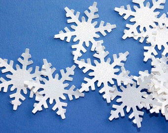 50 White Snowflakes, Shimmer Confetti, Die Cut Snowflakes, Winter Wedding, Christmas, Scrapbook, Embellishments, New Year's Eve