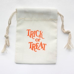 Halloween Party Trick Or Treat Favor Bags, Cotton Muslin Drawstring Pouches, Set of 10 Halloween Candy Bag, Goody Bag or Gift Bags