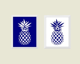 Pineapple Print, Printable Pineapple Art Print, Tropical Home Decor, Blue Pineapple Instant Download, Blue Pineapple Kitchen Decor 8 x 10