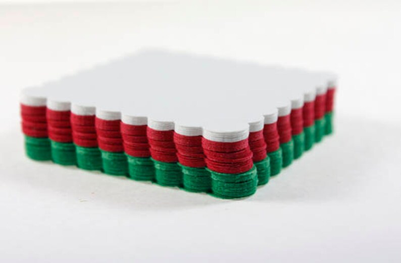 30 Scalloped Squares, Red, Green & White, Christmas Colors, Die Cut Paper Squares, Die Cut Scallop, DIY Tag, Gift Tag, Christmas Paper image 1