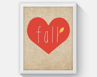 Fall Art Printable, Rustic Fall Heart Decor, Autumn Wall Art, Fall Love Sign, Farmhouse Decor, Instant Download