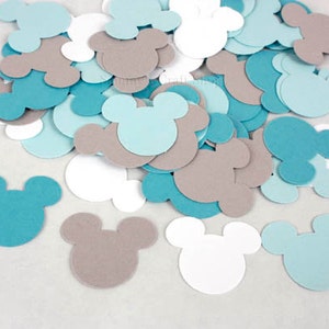 100 Blue, Grey and White Mickey Mouse Confetti, Baby Mickey First Birthday Party, Mickey Mouse Baby Shower, Blue Mickey Confetti Cutouts