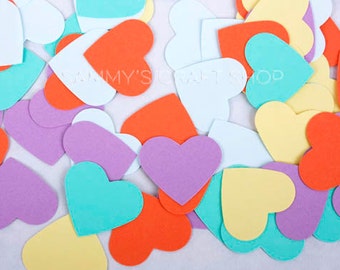 100 Heart Confetti, Paper Valentine's Day Table Decoration, Candy Heart Colors, Die Cut Hearts, Bridal Shower Decorations