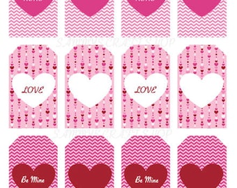 Printable Valentine Tags, Heart Tags, Instant Download, Valentine's Day Gift Tags, Favor Tags, Be Mine Tags, DIY Valentines