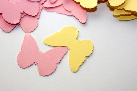 100 Pink and Yellow Butterfly Confetti Die Cut Confetti Birthday Party Decor Baby Shower Confetti Embellishments Paper Punch