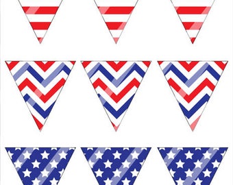 Printable Fourth of July Bunting, DIY Mini Pennant Flags Banner 4th of July, Patriotic Stars Stripes Banner Instant Download