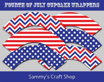 Fourth of July Printable Cupcake Wrappers Instant Download, DIY Cupcake Wrappers 4th of July Party, Independence Day Party
