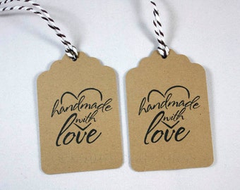 Handmade With Love Tags, Brown Kraft Tags, Made With Love Gift Tags, Favor Tags, Merchandise Tags, Packaging Tags, Christmas Handmade Tags