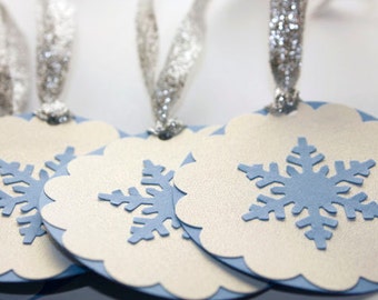 Snowflake Gift Tags, Set of 6 Handmade Tags, Light Blue and White Tags, Winter Wedding, Snowflake, Favor Tags, Holidays, Christmas, Winter