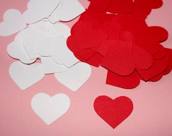 Valentines Day Confetti, Red and White Hearts, Paper Heart Cut Outs, Valentines Decor, Red and White Wedding Decoration, Love Heart