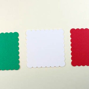 30 Scalloped Squares, Red, Green & White, Christmas Colors, Die Cut Paper Squares, Die Cut Scallop, DIY Tag, Gift Tag, Christmas Paper image 3