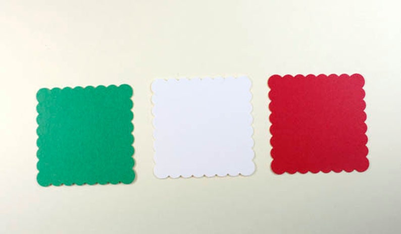 30 Scalloped Squares, Red, Green & White, Christmas Colors, Die Cut Paper Squares, Die Cut Scallop, DIY Tag, Gift Tag, Christmas Paper image 3