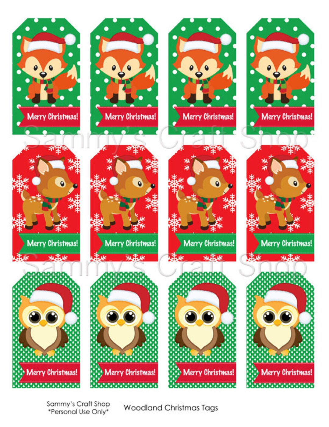 Printable Kids Christmas Tags, Instant Download, Woodland Christmas ...