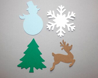 Christmas Die Cuts, Winter Cutouts, Paper Christmas Decorations, Snowman, Snowflake, Christmas Tree, Reindeer Holiday Party Decor (40 CT)