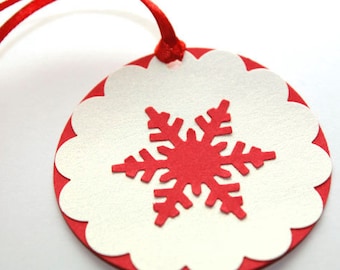 Set of 6 Handmade Snowflake Tags, Snowflake Gift Tags,  Red and White Tags, Holiday Tag, Snowflake, Favor Tags, Holidays, Christmas, Winter