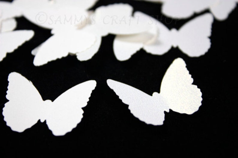 100 White & White Shimmer Butterfly Confetti, Butterfly Die Cuts, White Wedding Butterflies, Baby Shower Decoration, Embellishments image 1