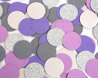 200 Purple and Silver Glitter Confetti, Circle Confetti, First Birthday Girls Confetti, Bridal Shower Baby Shower Decorations Table Confetti