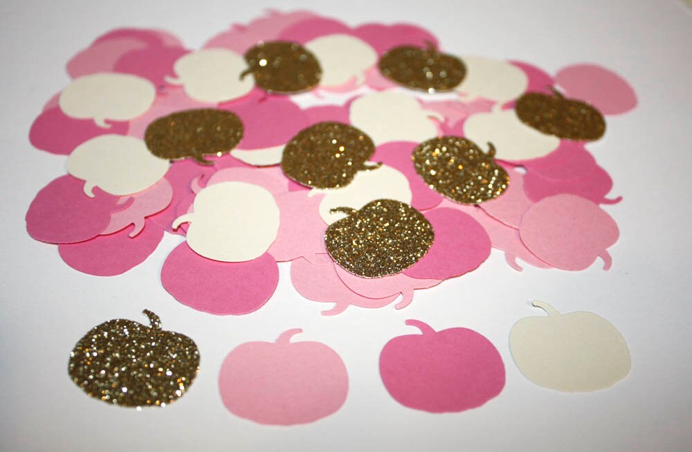 150 Pink and Gold Glitter Pumpkin Confetti Little Pumpkin Baby Shower Party Decorations