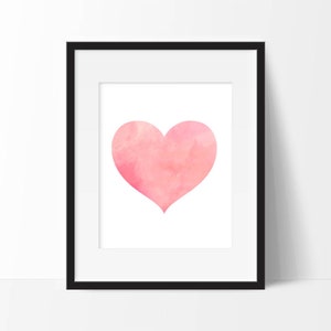 Pink Watercolor Heart Printable Wall Art, Instant Download Valentines Day Print, Nursery Art