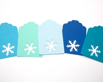Snowflake Tags in Shades of Blue, Christmas Party Favor Tags, DIY Tags Snowflake Theme (25 CT)