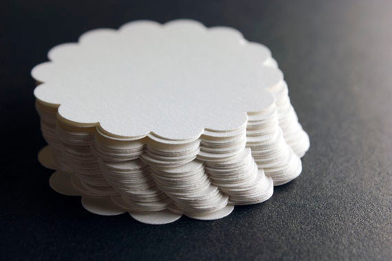 White Shimmer Scalloped Circle Die Cuts, 2 inch Paper Circles Scallop Edge Circles, Scrapbooking Die Cuts, DIY Tags, Cardstock Cutouts 25 CT