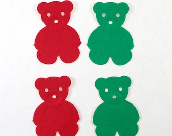 50 Red and Green Bear Confetti, Christmas Bear, Bear Die Cuts, Christmas Teddy Bear Confetti, Bear Birthday Party, Baby Shower, Party Decor