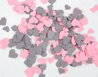 Valentines Day Party Confetti, Mini Pink and Gray Heart Confetti, Paper Heart Wedding Decorations (600 CT)