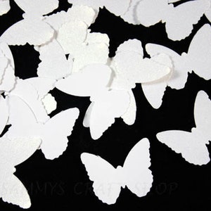 100 White & White Shimmer Butterfly Confetti, Butterfly Die Cuts, White Wedding Butterflies, Baby Shower Decoration, Embellishments image 2