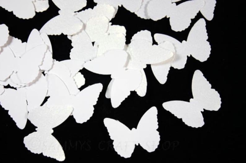 100 White & White Shimmer Butterfly Confetti, Butterfly Die Cuts, White Wedding Butterflies, Baby Shower Decoration, Embellishments image 2