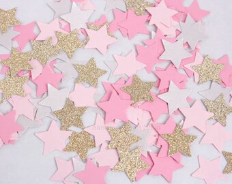 200 Pink and Gold Glitter Star Birthday Confetti, Twinkle Twinkle Little Star Party, Small Stars Confetti, Party Decorations, Baby Shower