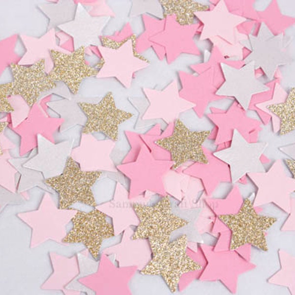 200 Pink and Gold Glitter Star Birthday Confetti, Twinkle Twinkle Little Star Party, Small Stars Confetti, Party Decorations, Baby Shower