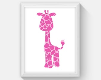 Giraffee Print, Instant Download Printable Jungle Nursery Art Pink Giraffe Print, Grils Room Animal Nursery Print Girafee Silhouette