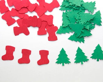 Christmas Confetti, Mini Red Christmas Stockings and Green Christmas Tree Paper Party Supplies (200 CT)