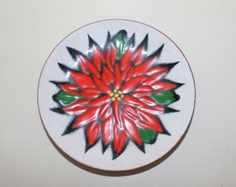 Vintage Annemarie Davidson Copper and Enamel Plate with Red Poinsettia