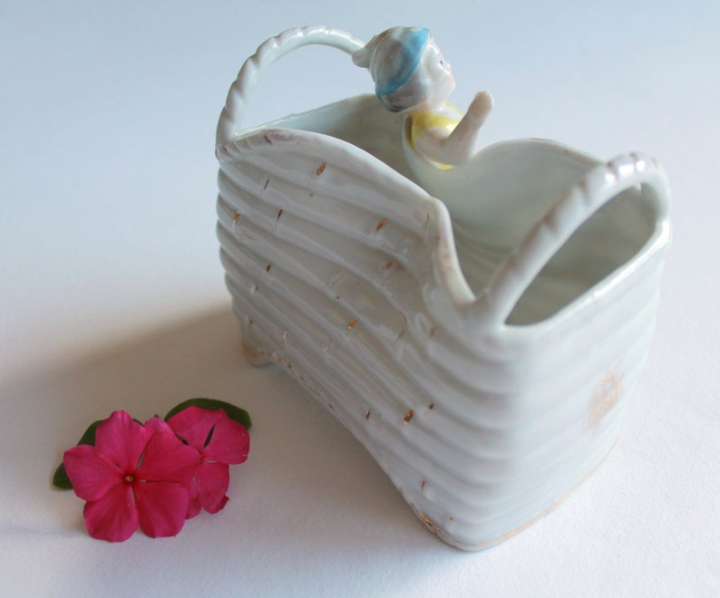 Dish,Planter Germany Vintage Bone China Bowl Hand Painted Basket Boy