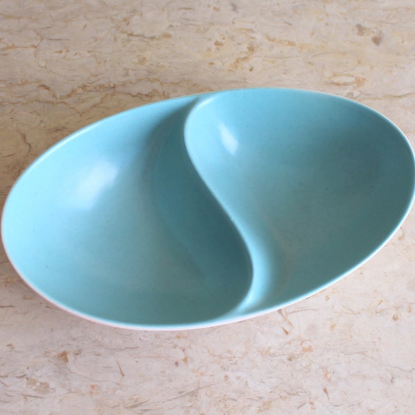 Rare Vintage Oval Bowl Speckled Aqua Blue Turquoise Mid Century