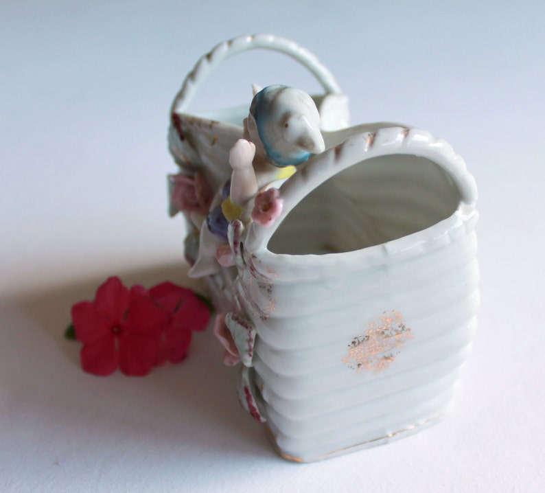 Dish,Planter Germany Vintage Bone China Bowl Hand Painted Basket Boy