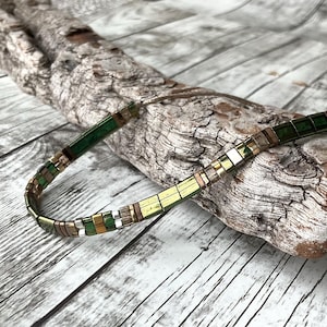 Flat Tila Bead Bracelet metallic green 018